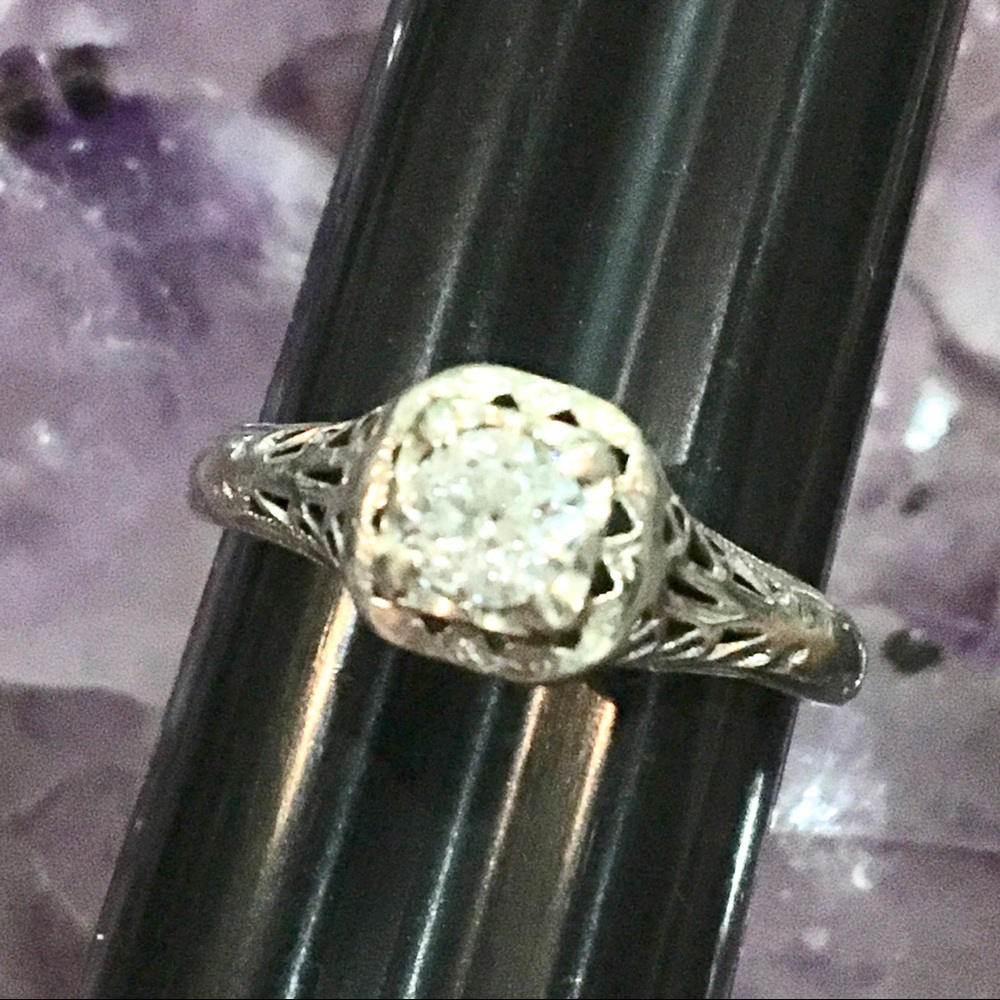 Antique ENGAGEMENT .40 Diamond 18k Gold Ring FIRE